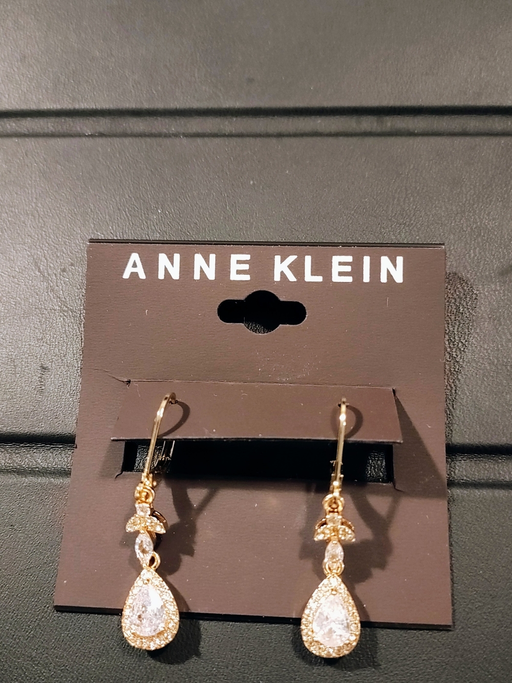 Anne Klein Gold Teardrop Crystal Dangle Earrings